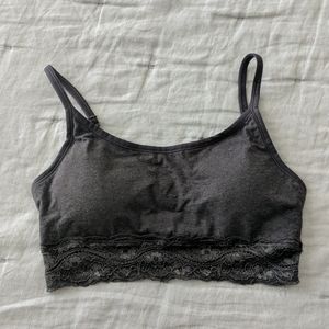 PACT Bralette, Charcoal, Padded, Lace Detail